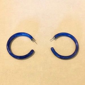 Chunky Resin Hoop Earrings, Blue, Like New